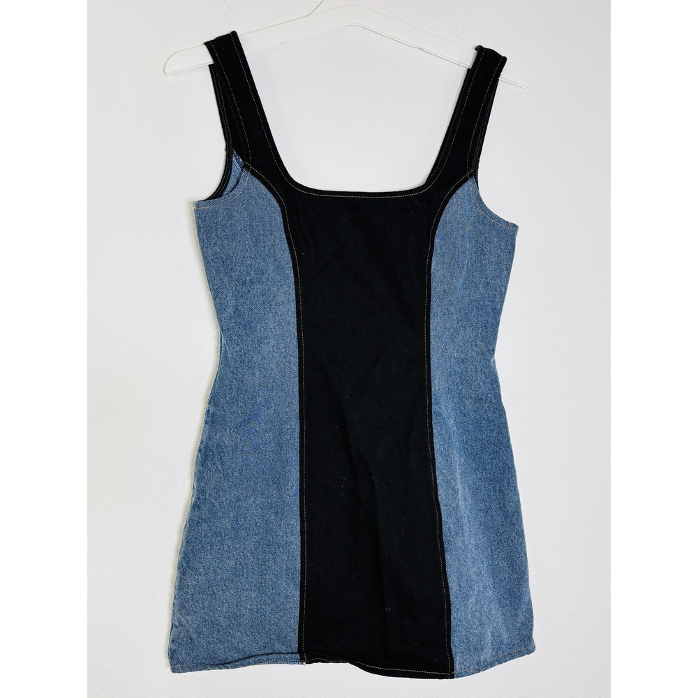 Olivaceous Denim Mini Dress‎ Two Tone Colorblock Blue Black Sleeveless Small